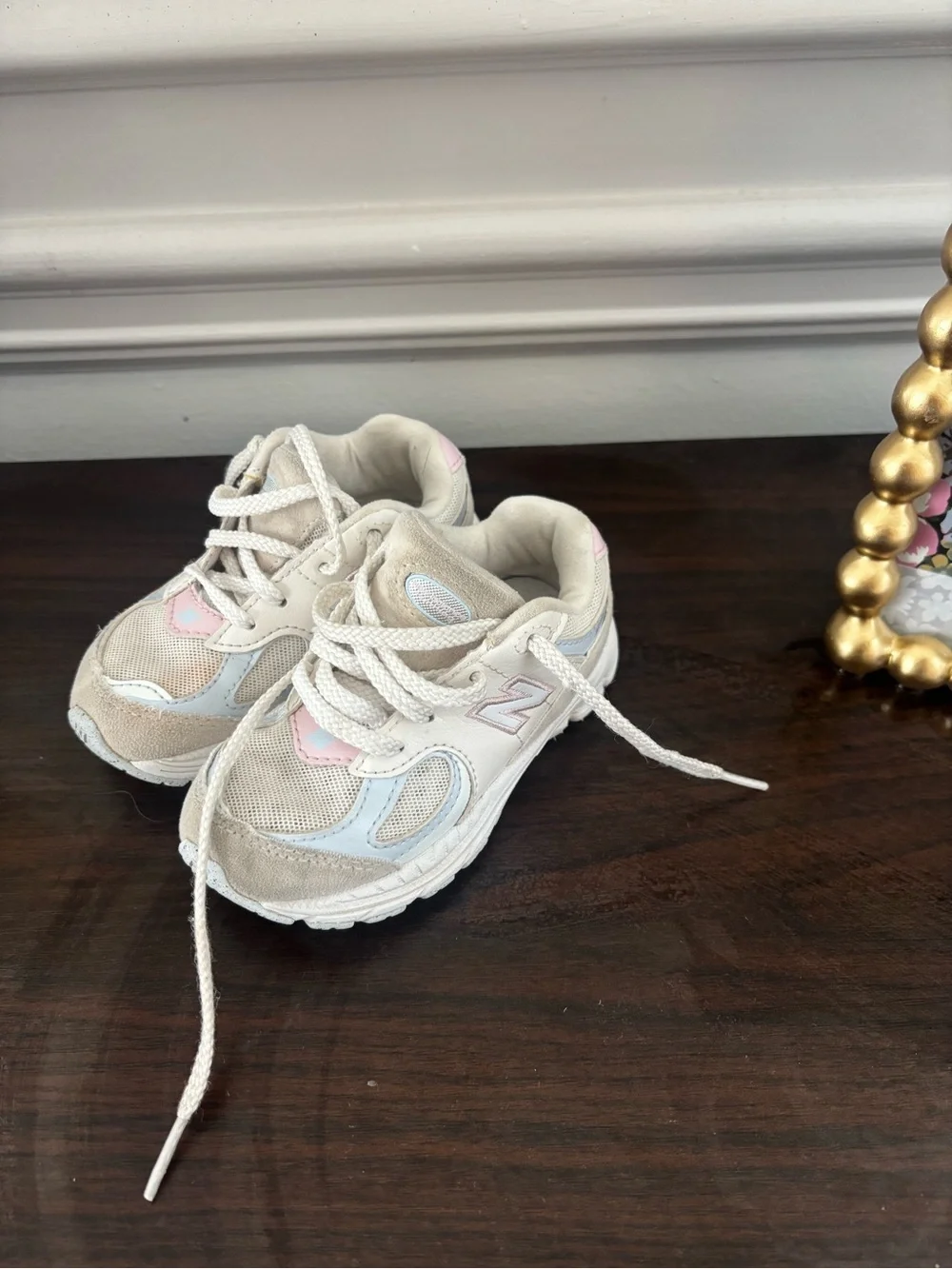 New Balance Kids Sneakers in Cream, Light Blue & Pale Pink